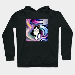 Happy Black and White Cat in Ethereal Swirl Hoodie